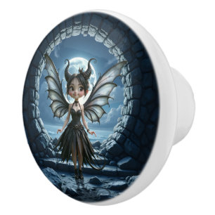 Moonborn Little Shadow, the Cute Gothic Fairy Ceramic Knob