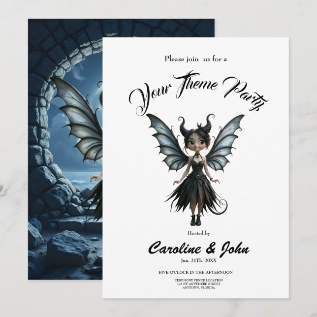 Moonborn Little Shadow, the Cute Gothic Fairy  Invitation (Front/Back)