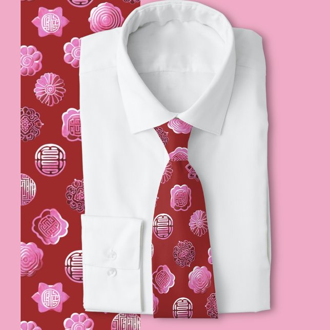 Mooncakes pink and red tie (Pink and red Mooncake pattern)