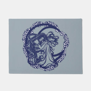 MoonChild Blue Floral Moon Goddess Art Moon Child  Doormat