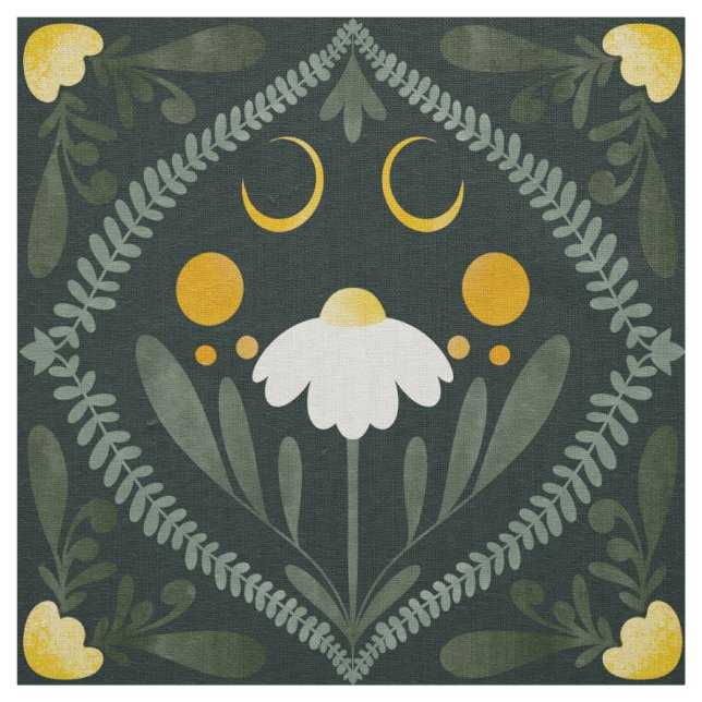 Moonflower Grid | Dark Forrest Green Fabric (Swatch)