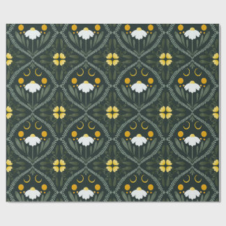 Moonflower Grid | Dark Forrest Green Wrapping Paper