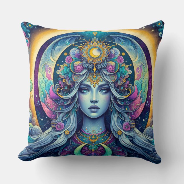 Moonflower Oracle Throw Pillow (Front)