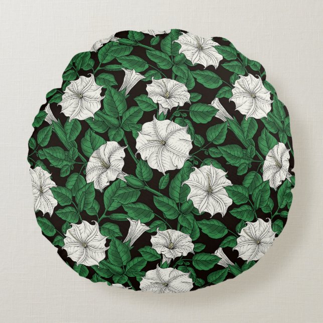 Moonflowers 2 round cushion (Front)