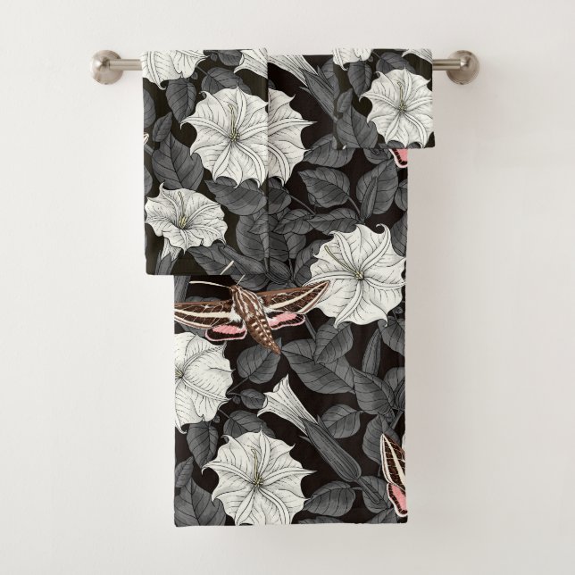 Moonflowers and sphinx moths 2 bath towel set (Insitu)