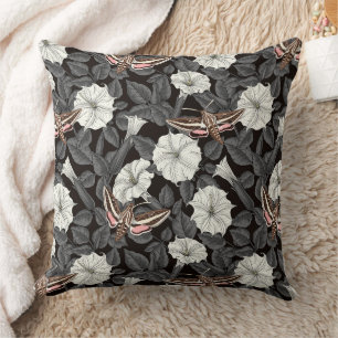 Moonflowers and sphinx moths 2 cushion