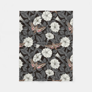 Moonflowers and sphinx moths 2 fleece blanket