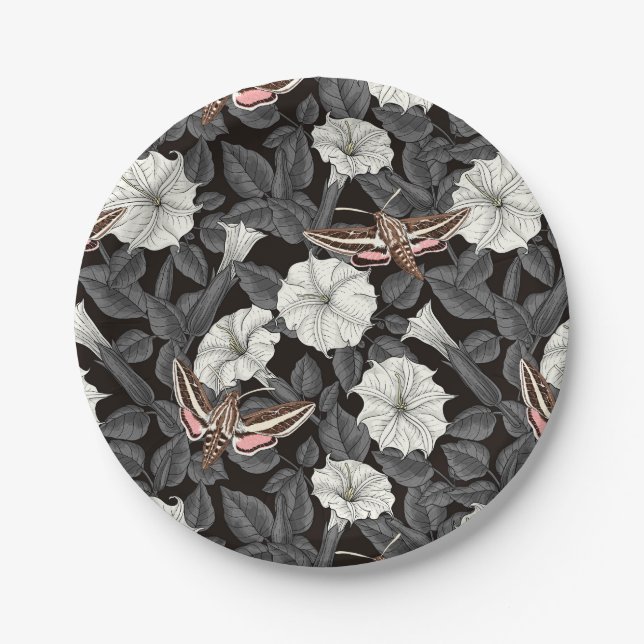 Moonflowers and sphinx moths 2 paper plate (Front)