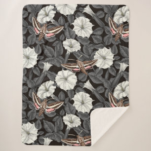Moonflowers and sphinx moths 2 sherpa blanket