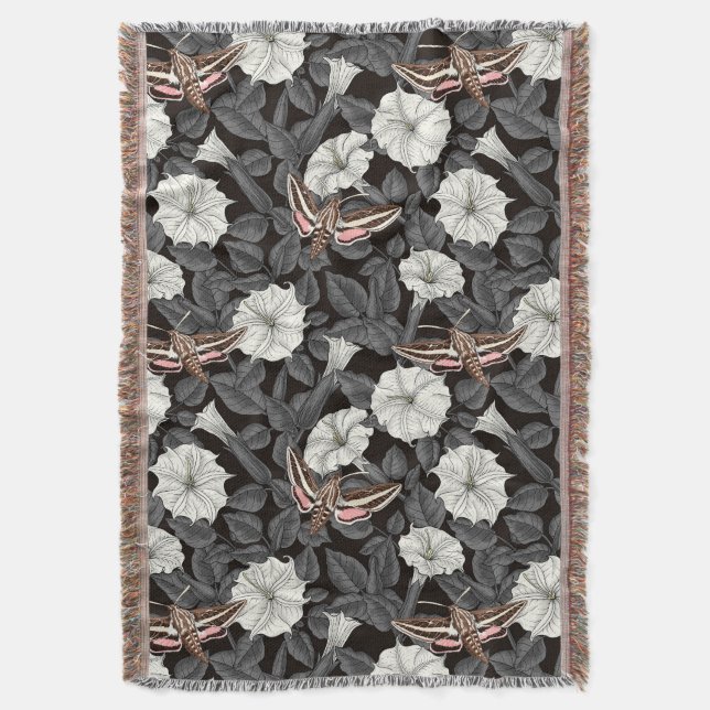 Moonflowers and sphinx moths 2 throw blanket (Front Vertical)