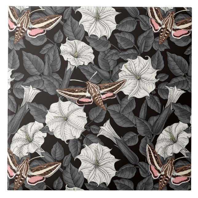 Moonflowers and sphinx moths 2 tile (Front)