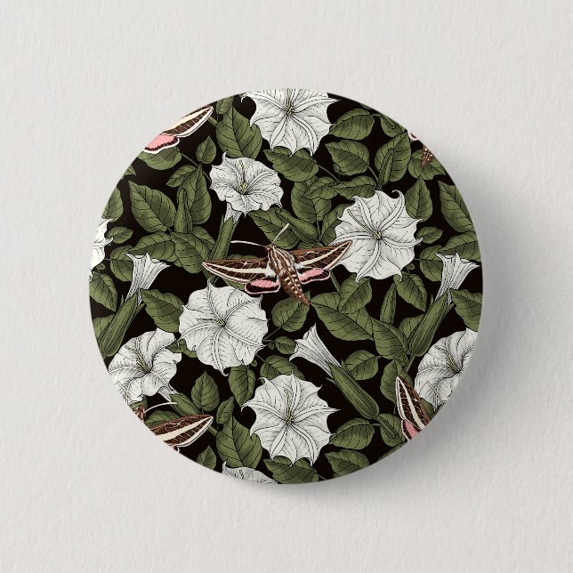 Moonflowers and sphinx moths 6 cm round badge (Front)