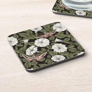 Moonflowers and sphinx moths coaster