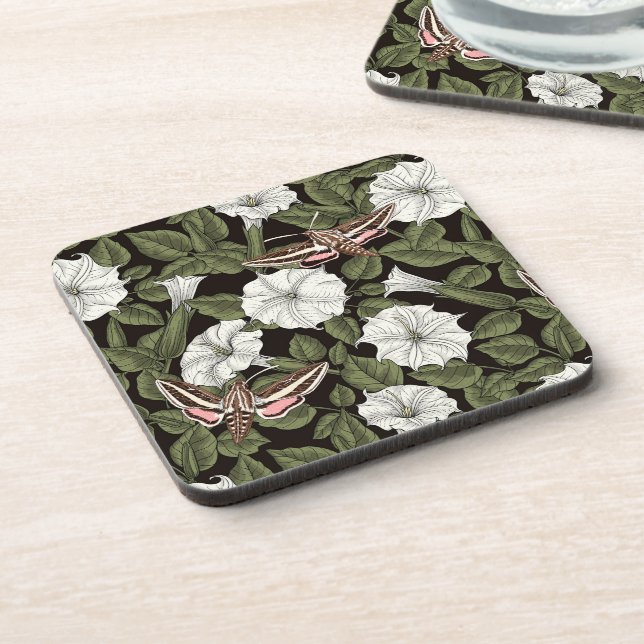 Moonflowers and sphinx moths coaster (Left Side)