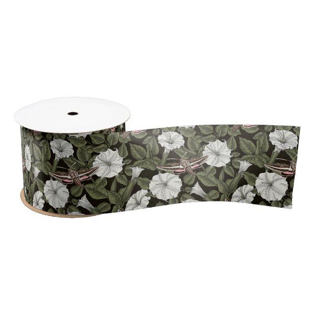 Moonflowers and sphinx moths satin ribbon (Spool)