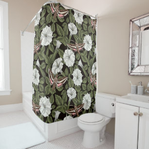 Moonflowers and sphinx moths shower curtain