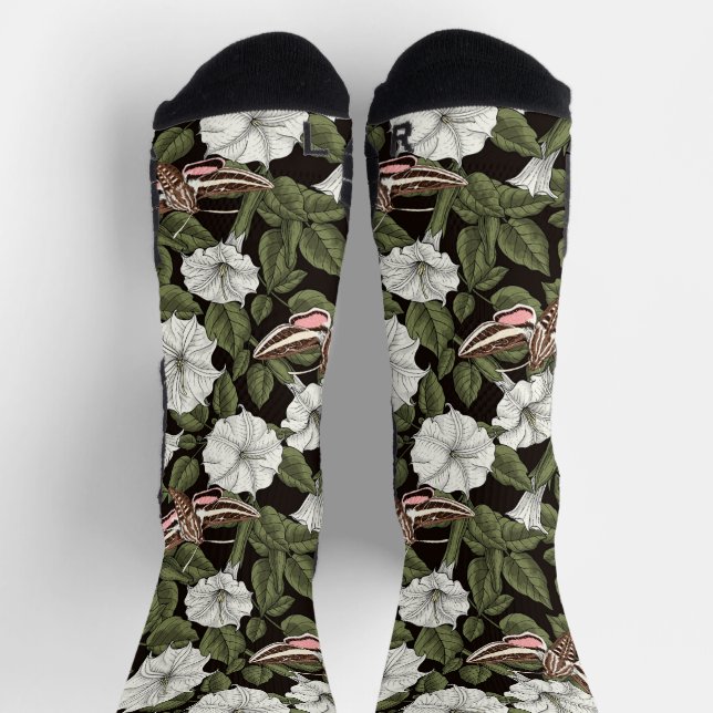 Moonflowers and sphinx moths socks (Top)