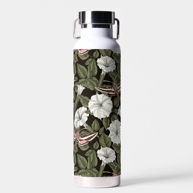 Moonflowers and sphinx moths water bottle (Front)
