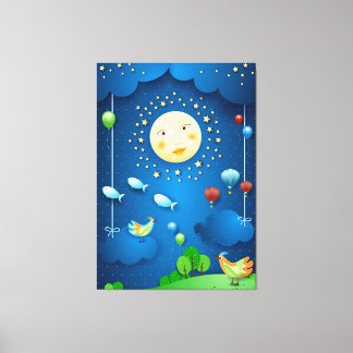 Moonlight and flying fishes canvas print