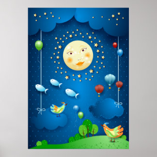Moonlight and flying fishes poster