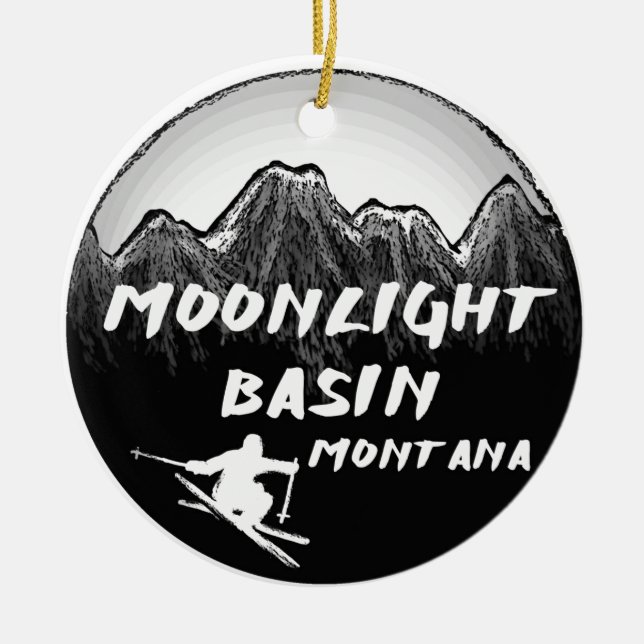 Moonlight Basin Montana skier Ceramic Tree Decoration (Front)