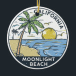 Moonlight Beach San Diego California Vintage  Ceramic Tree Decoration<br><div class="desc">Moonlight Beach hand drawn illustration with palm trees and waves in the background. Perfect for anyone who loves to visit Moonlight Beach.</div>