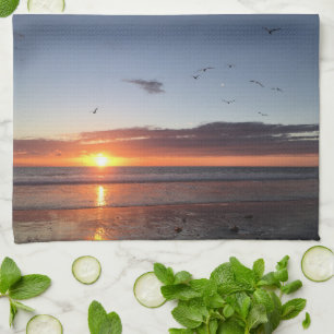 Moonlight Beach Sunset Kitchen Towel