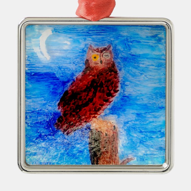 Moonlight Bird Brown Owl Metal Tree Decoration (Front)