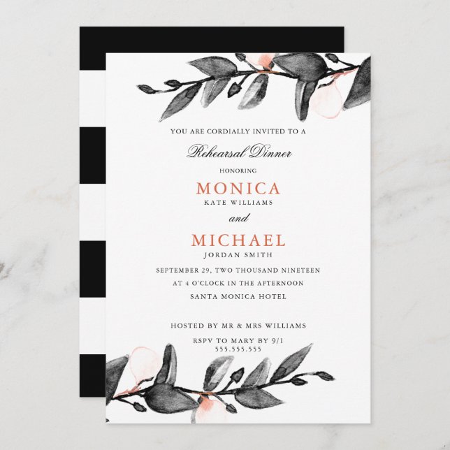 Moonlight Bloom | botanical wedding Rehearsal Dinn Invitation (Front/Back)