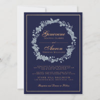 Moonlight Bloom | Deep Navy Wedding Invitation