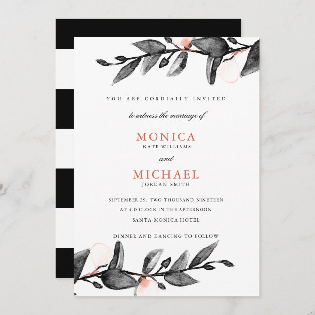 Moonlight Bloom | Modern botanical wedding Invitation (Front/Back)