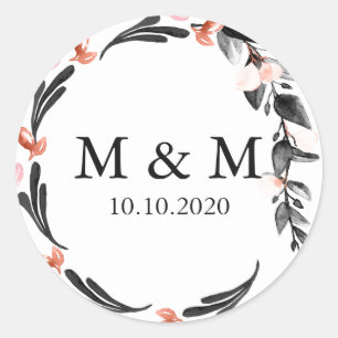 Moonlight Bloom   Wedding Classic Monogram Round Sticker