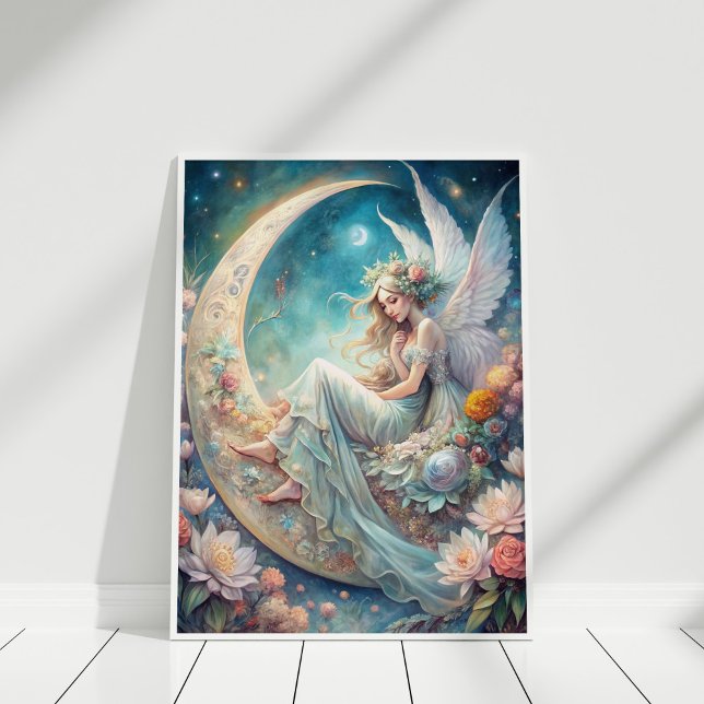 Moonlight Blossom Fairy Poster (Moonlight Blossom Fairy Poster in a white wooden frame)