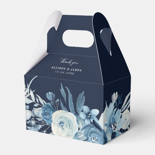 moonlight blue watercolor floral wedding favour bo box (Front Side)