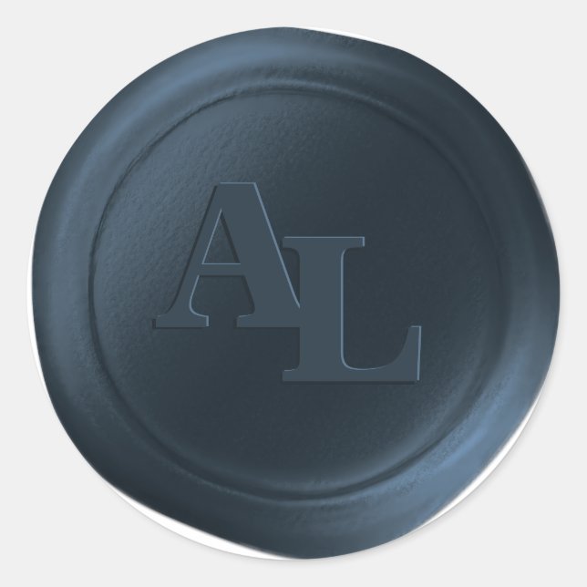 Moonlight Blue Wax Seal Monogram Wedding Stickers (Front)