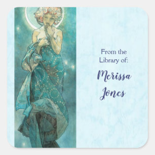 Moonlight by Alphonse Mucha Square Sticker