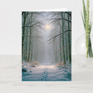 Moonlight Christmas Footprints In a Snowy Forest Card