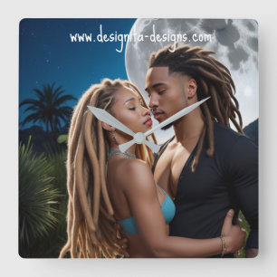 Moonlight Couple – Romantic Digital Art Square Wall Clock