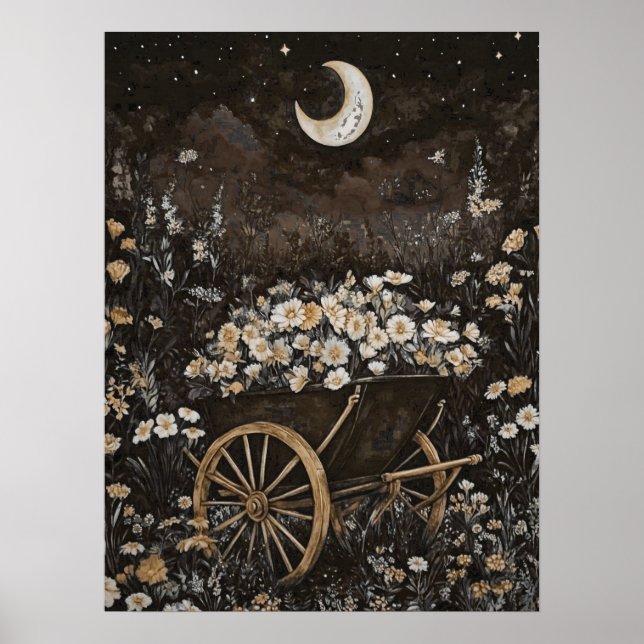 Moonlight Dark Floral Garden Midnight Forest Poster (Front)