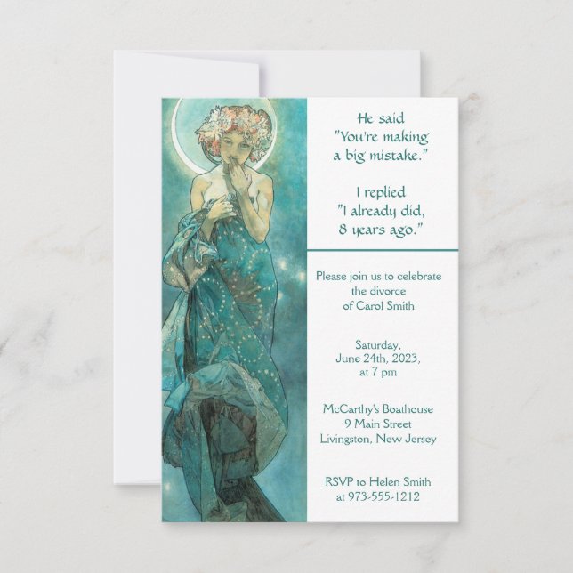 Moonlight Divorce Party, Green Invitation (Front)