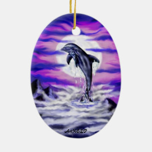 Moonlight Dolphin Ceramic Tree Decoration