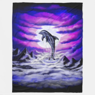 Moonlight Dolphin Fleece Blanket