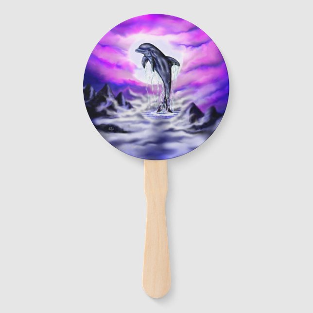 Moonlight Dolphin Hand Fan (Front)