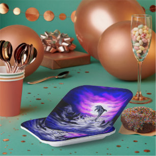 Moonlight Dolphin Paper Plate
