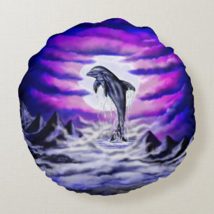 Moonlight Dolphin Round Cushion