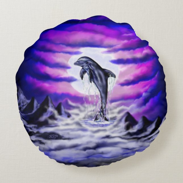 Moonlight Dolphin Round Cushion (Back)