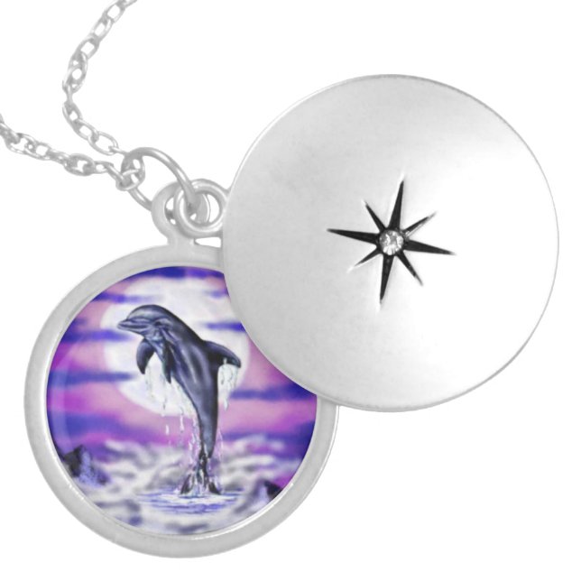 Moonlight dolphin silver plated necklace (Front)