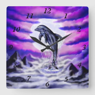 Moonlight Dolphin Square Wall Clock