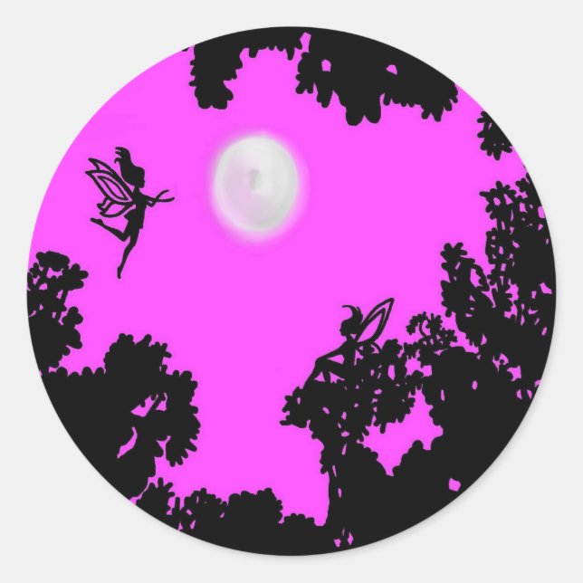 Moonlight Faeries in the Forest Classic Round Sticker (Front)