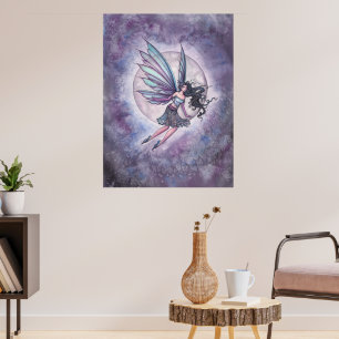Moonlight Flight Fairy and Moon Fantasy Art Poster